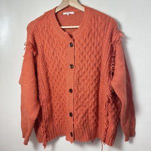 Tularosa Womens Chester Sweater Jacket Cardigan Wool Fringe Chunky Orange Sz XS